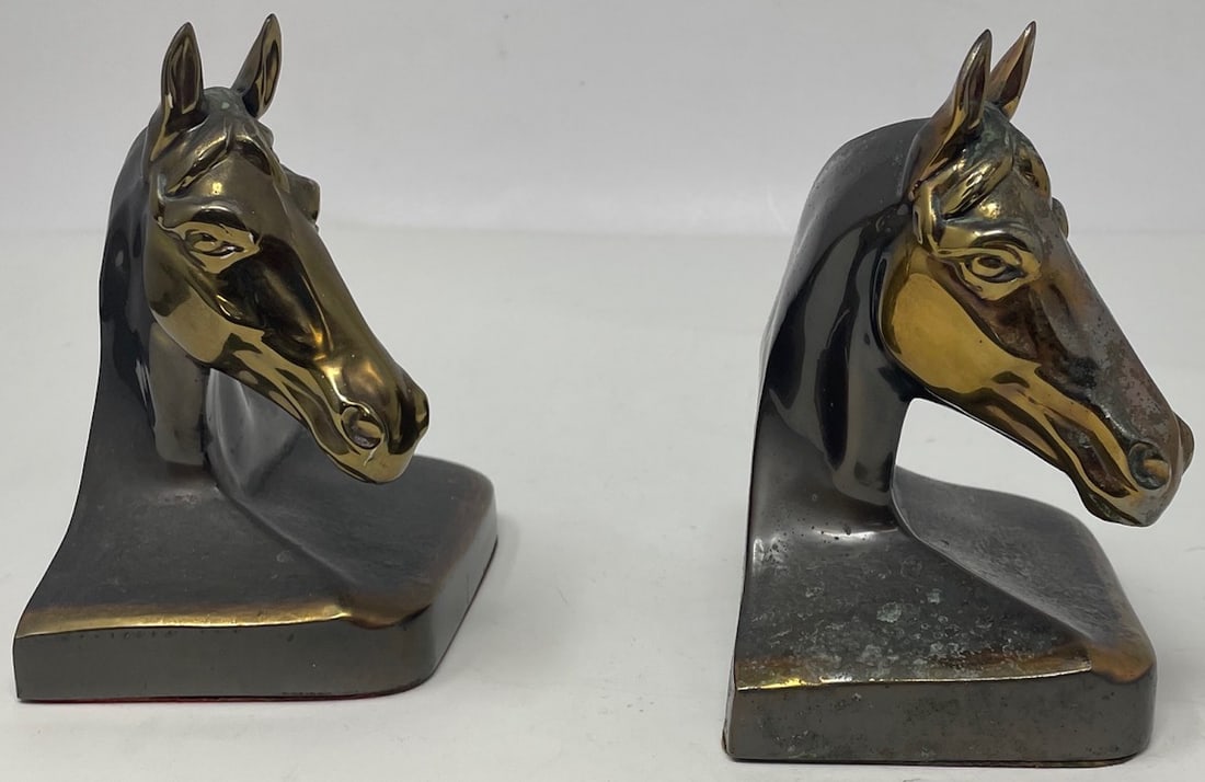 Twin Horse Book Ends: Description: Twin Horse Book Ends; Material: Metal; Measurements Approximate: