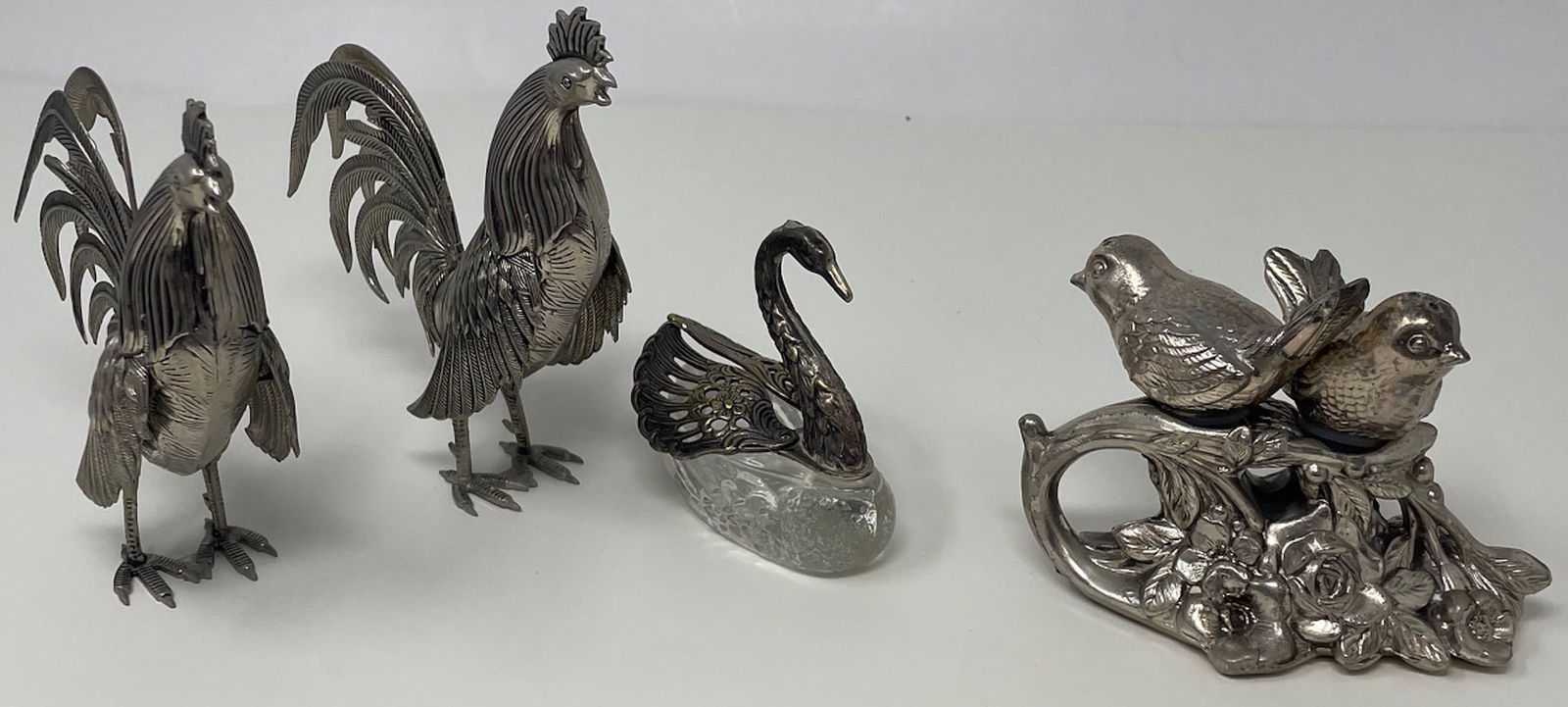 Collection Pair Silverplated Rooster, Swan, and Two Birds Stopper (1 of 5)