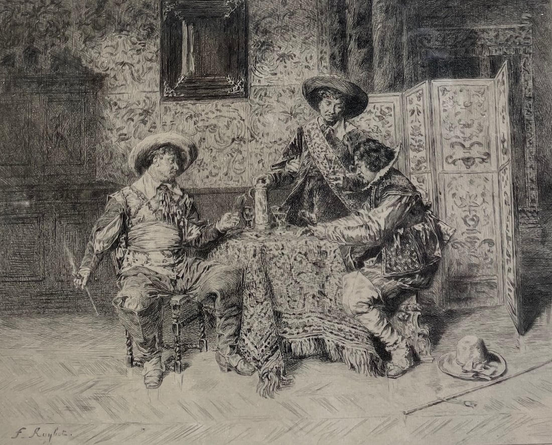 Ferdinand Roybet Etching "Pant de Cartes" (1 of 6)