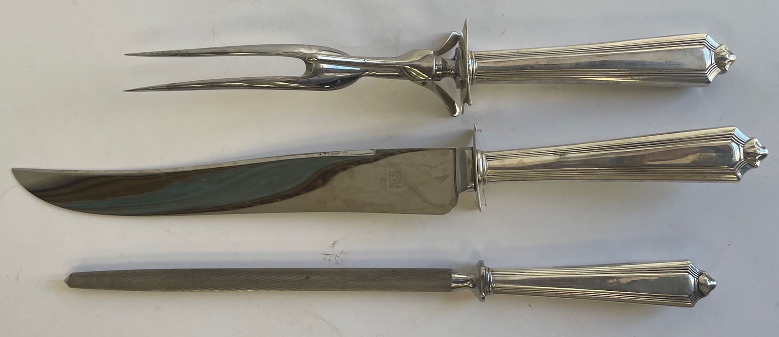 Antique Sterling Silver Carving Set / Sharpner steel and Steak Knife (1 of 4)