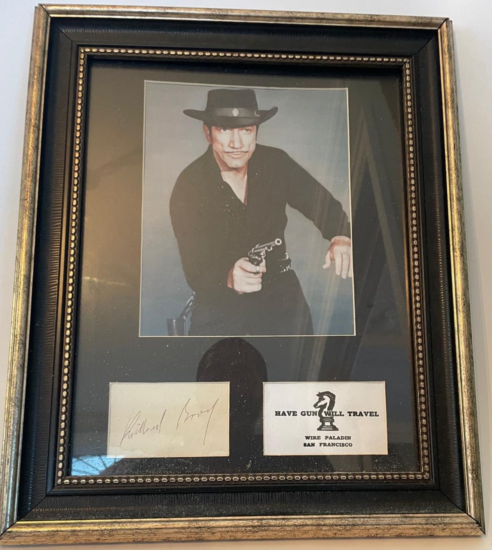 Framed "Have Gun-Will Travel" Star Actor Richard Boone: Description: Framed "Have Gun-Will Travel" Star Actor Richard Boone; Measurement Approximate: 17"h x 14"w; Material: