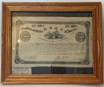 Framed US Civil War Era Loan Certificate