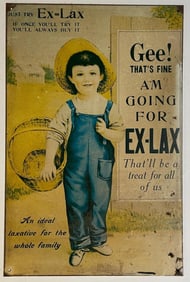 Vintage Ex-Lax "Gee! That's Fine Am Going For Ex-Lax" Metal Laxative Drug Sign