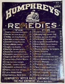 Vintage Humphreys' Remedies "The Pile of Ointment" 25 and 50 Cents Metal Sign
