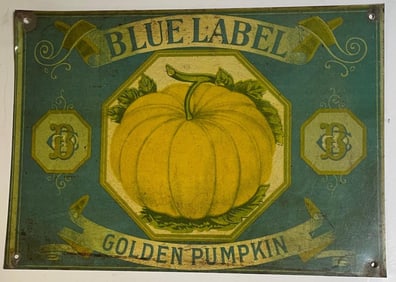 Blue Label Golden Pumpkin Metal Sign