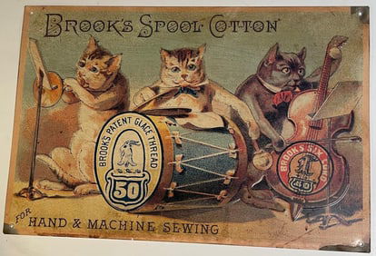 Vintage Brook's Spool Cotton For Hand and Machine Sewing Metal Sign