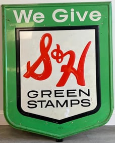 "We Give" S&H Green Stamps Metal Shield-Shaped Sign
