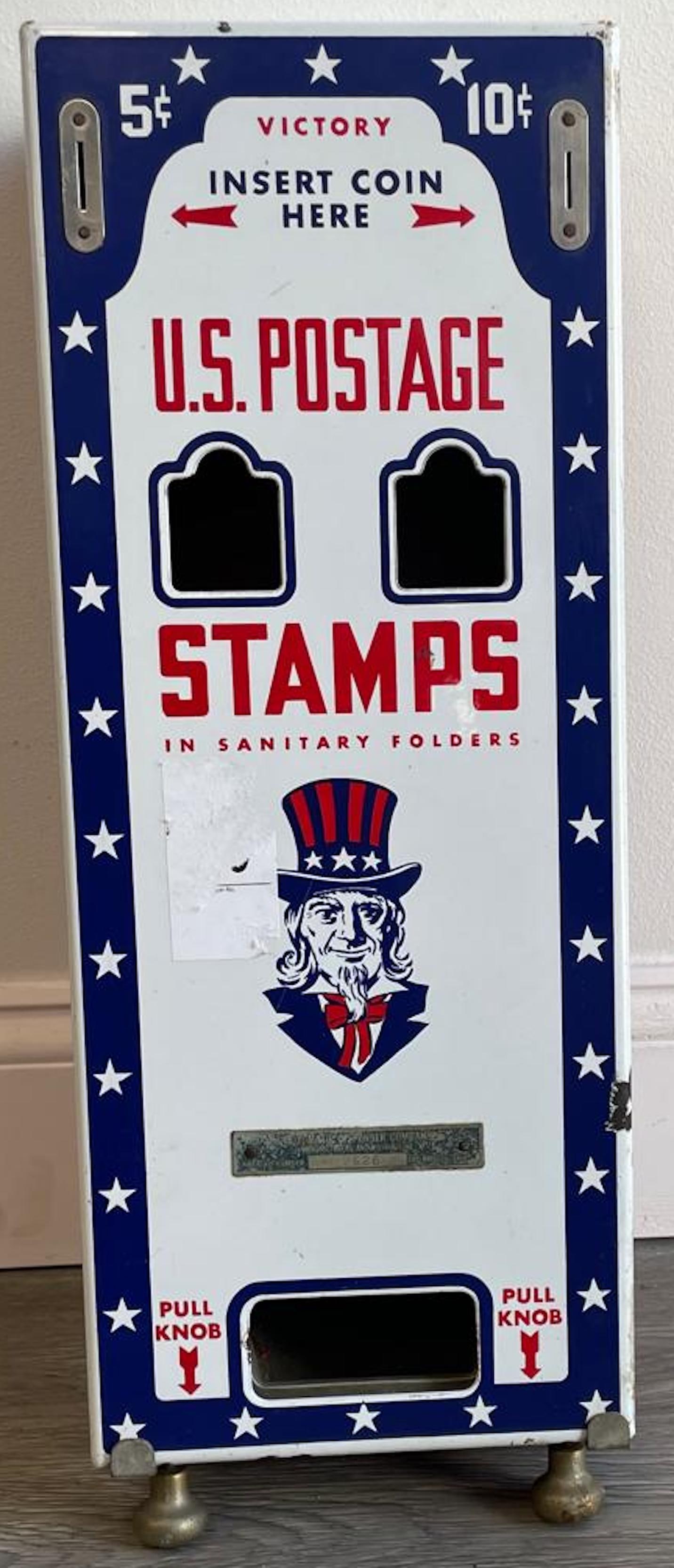 US Postage Stamps 25 Cents Metal Box Sign: Description: US Postage Stamps 25 Cents Metal Box Sign; Measurement Approximate: 14"h x 6"w; Material: Metal