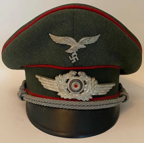WWII German Luftwaffe Flat Artillery NCO Visor Hat