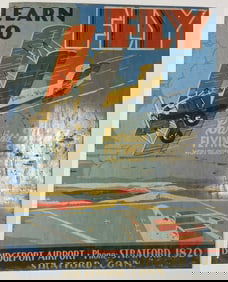 "Learn to Fly"  Bridgeport Airport Stratford Conn. Metal Sign