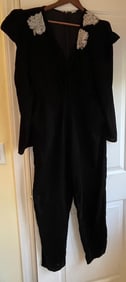 Dodo Baror Jumpsuit Dress w/ Rhinetone in Velvet Size 46
