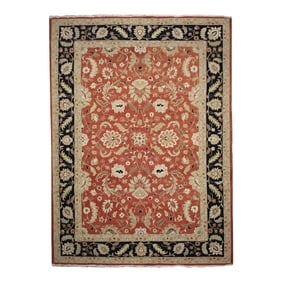 Flat-weave Floral Sumak Red Kilim. 10' x 14"