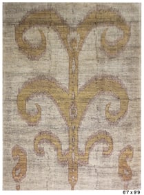 Hand Knotted Ikat Wool Rug. 6'7" x 9'9"