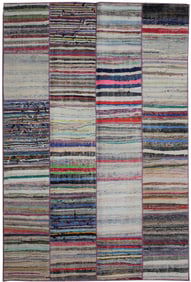 Hand Knotted Patchwork Rug. 6'8" x 9'4"