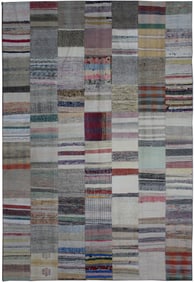 Handmade Vintage Patchwork Rug in red color. 6'10" x 9'8"