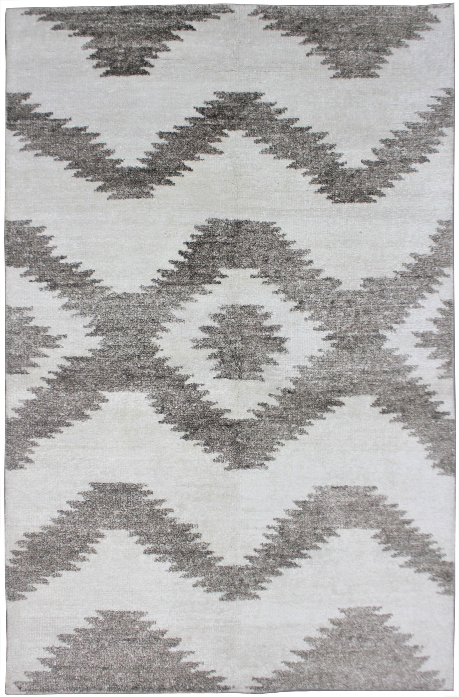 Handmade Bamboo Rug.10/14 Feet: A beautiful handmade environmentally friendly Bamboo and silk rug, with a geometric design is made of 75% bamboo silk and 25% cotton. The outstanding design, and very popular colors make this piece an