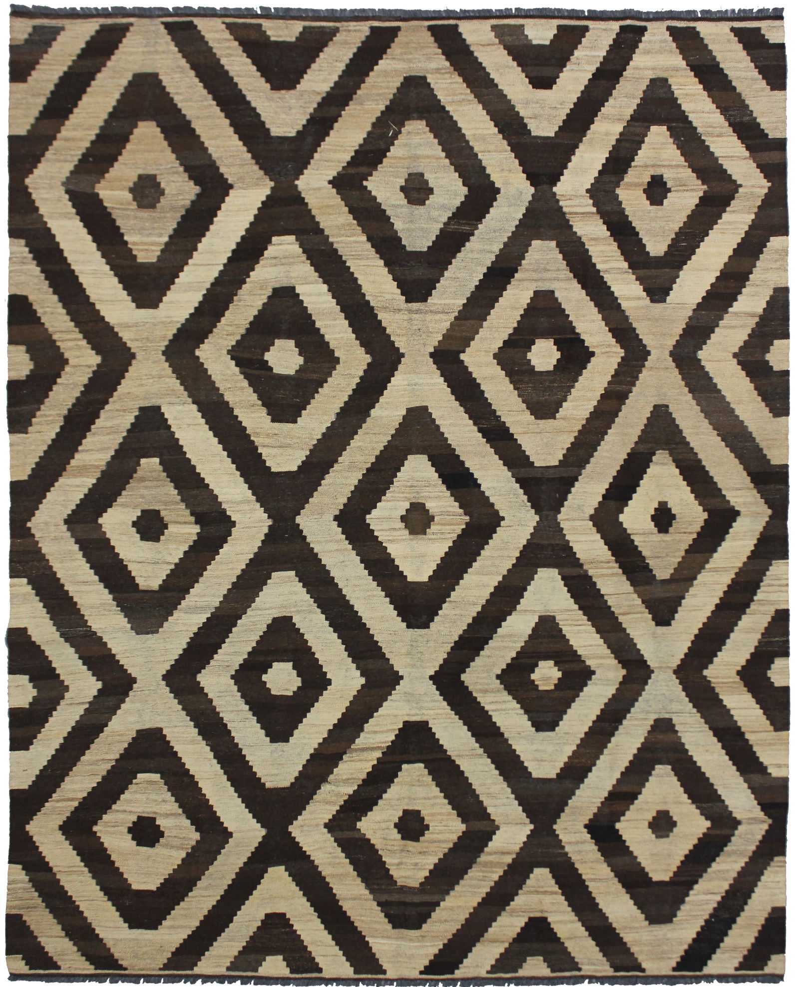 Hand Knotted Borderless Modern Kilim - 6'11" X 8'3": Beautiful hand knotted modern and fashionable collection of borderless designs rug, made of 75% wool and 25% cotton in India. This extremely gorgeous rug is designed for today's casual and modern home