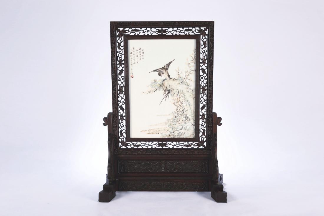 Chinese porcelain panel table screen. (1 of 5)