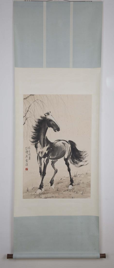 Chinese ink painting paper scroll of a horse, signed. (1 of 5)