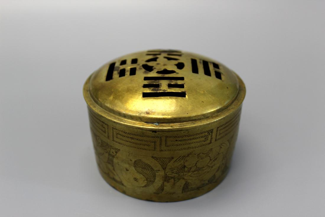 Chinese brass incense box. (1 of 3)
