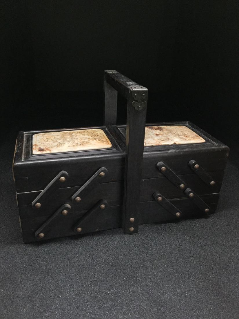 Chinese wood basket with jade inlaid. (1 of 6)