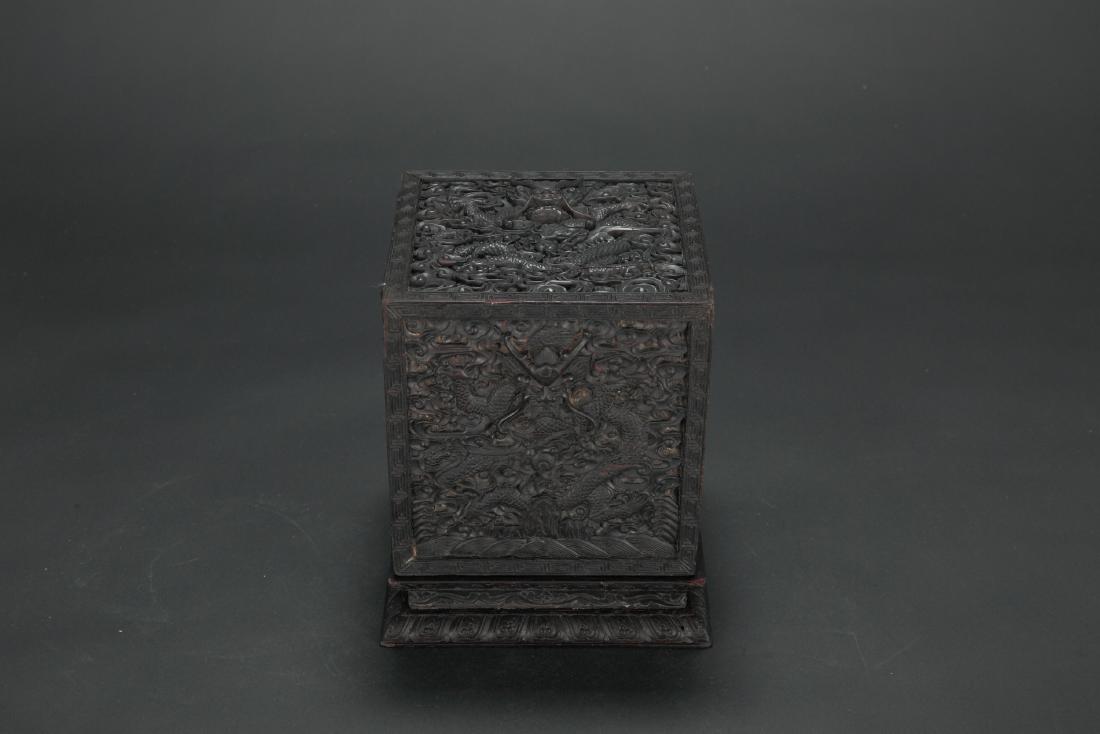 Chinese Zitan box with dragon decoration. (1 of 5)