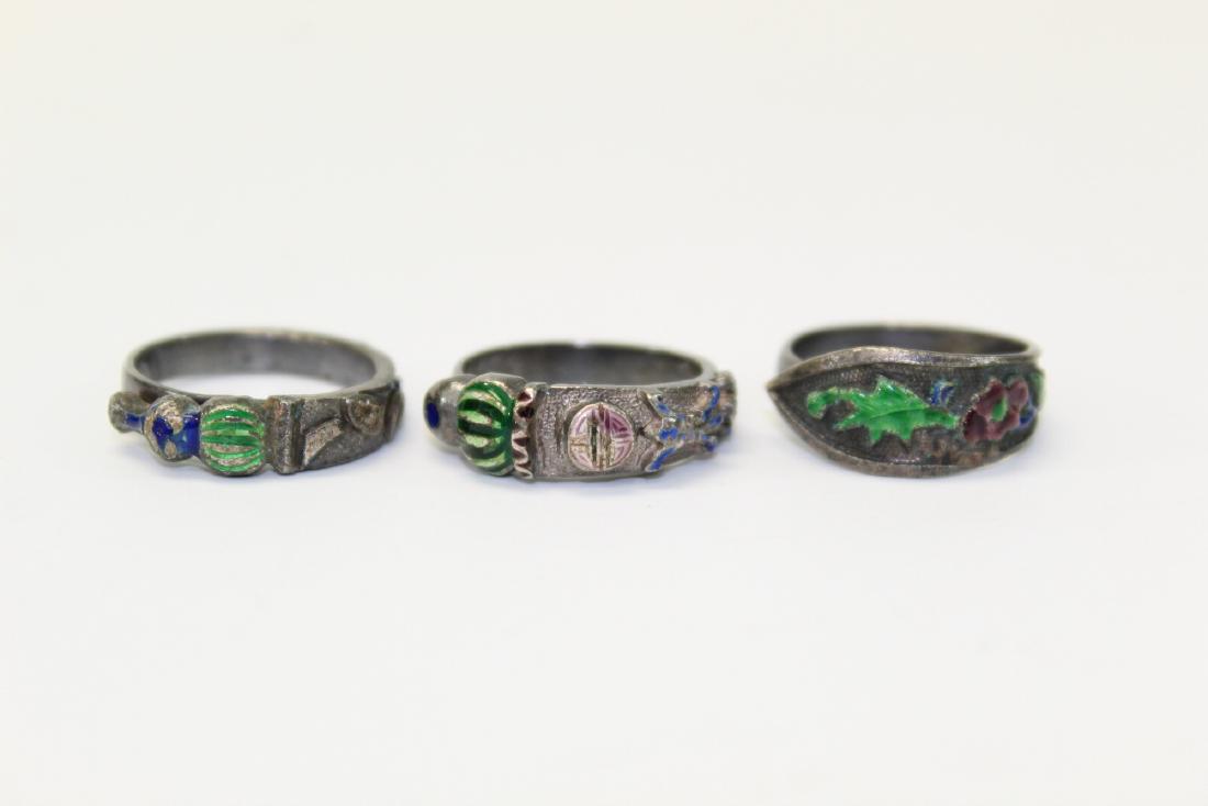 Three antique Chinese enameled silver rings. (1 of 3)