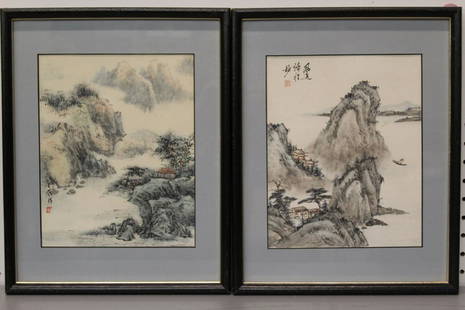 A pair of Chinese water and ink paintings on paper,: A pair of Chinese water and ink paintings on paper, signed Wang Lan. 20x25 cm.