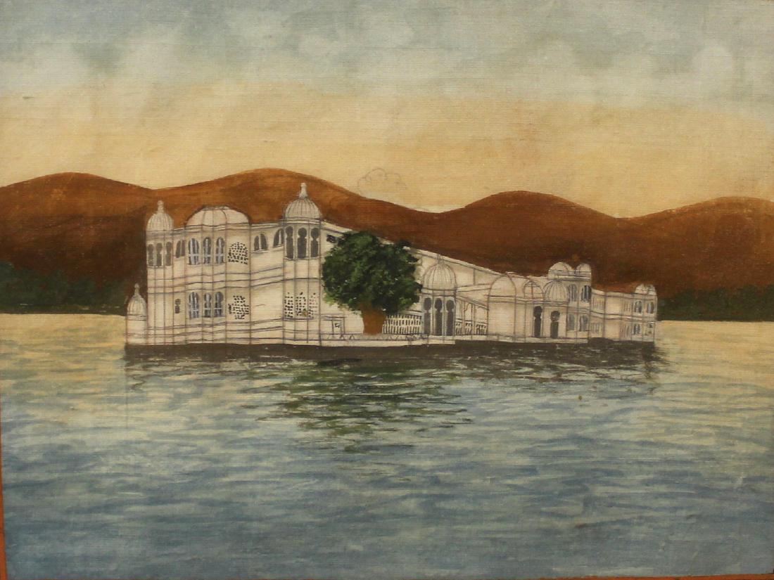Lake Palace Hotel, Indian miniature painting on silk, (1 of 4)