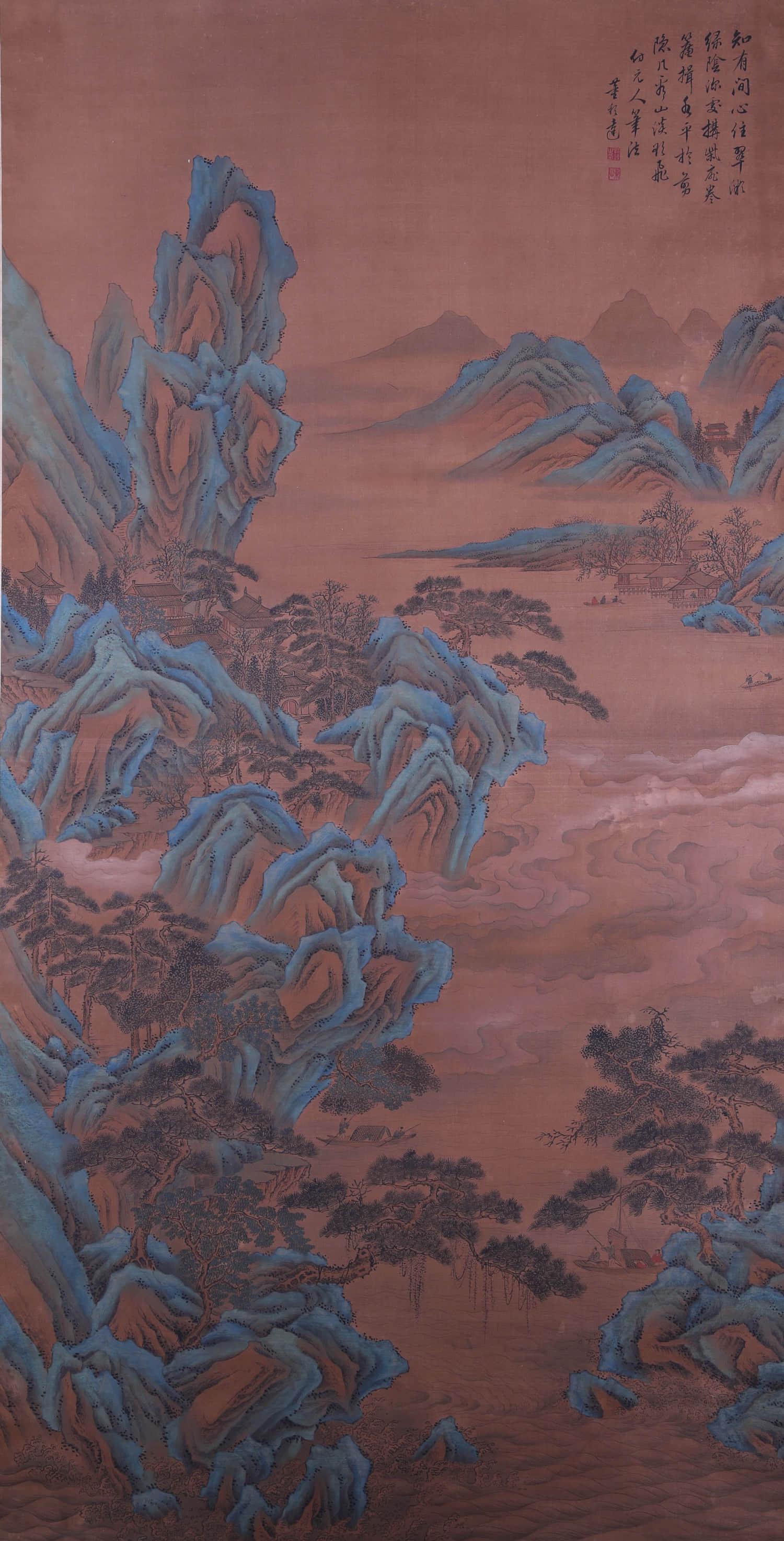 A Chinese Landscape Painting , Bangda Dong mark: A Chinese Landscape Painting , Bangda Dong mark. 235x80 cm.
