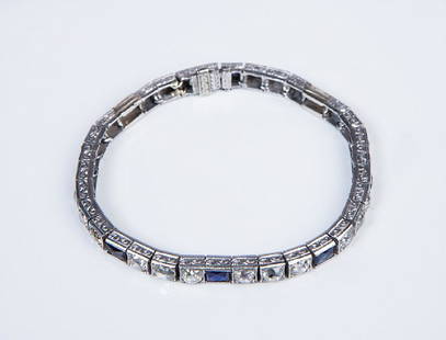 PLATINUM DIAMOND & SAPPHIRE TENNIS BRACELET: Platinum approx 2.0 ct Diamond & 6.50 ct Sapphire tennis bracelet. Measures 6 3/4" long.