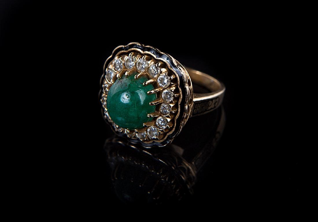 14 KT YG 2CT DIA EMERALD & ENAMEL RING 14 kt yellow (1 of 5)