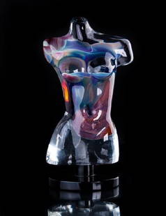 DINO ROSIN MURANO GLASS SCULPTURE: Dino Rosin Murano Glass Torso Sculpture signed on black attached base. Measures pprox 12 1/2" h x 7" w