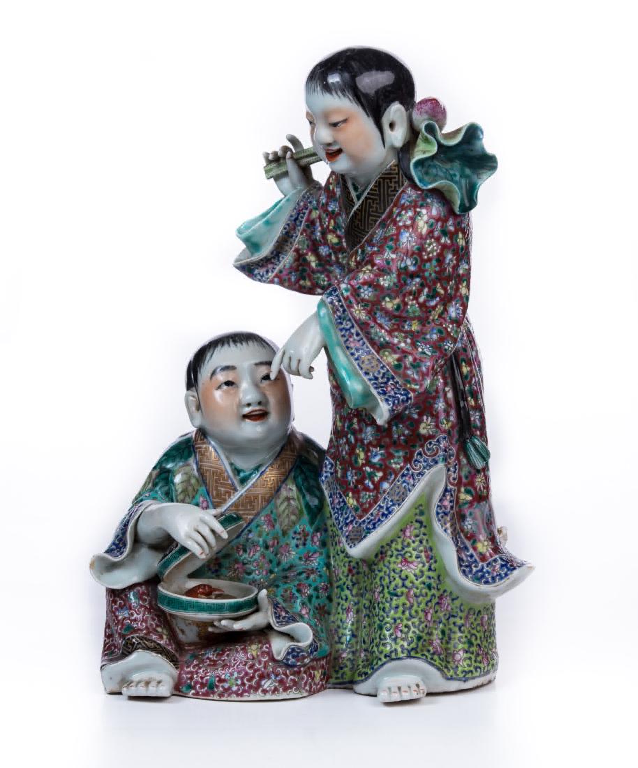 POLYCHROME PORCELAIN CHING DYNASTY HO HO BOYS (1 of 10)