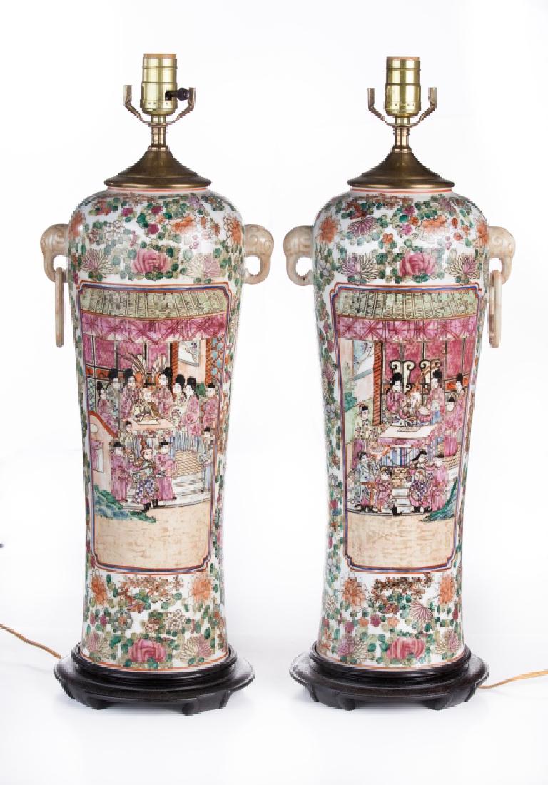PAIR OF CHINESE FAMILLE ROSE CERAMIC LAMPS (1 of 2)