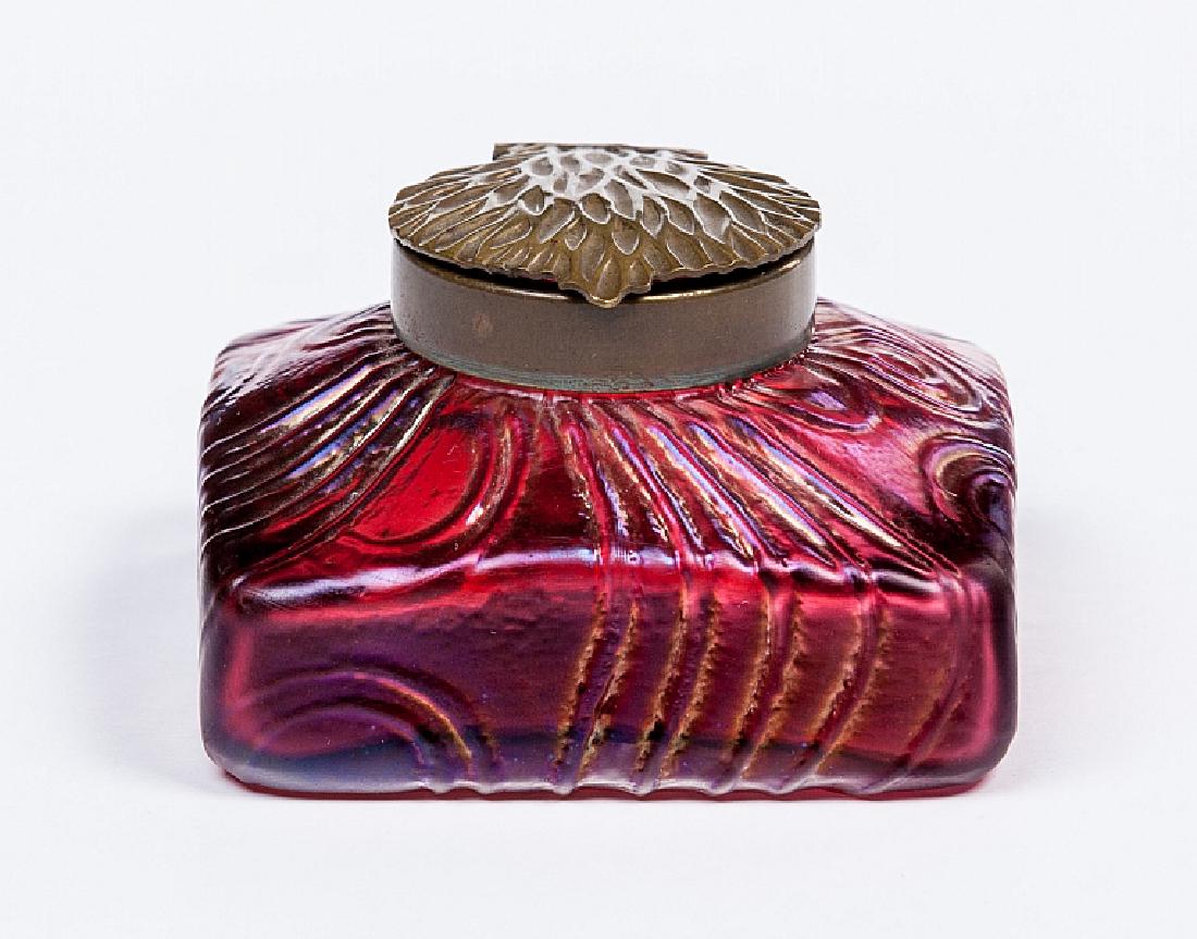 LOETZ IRIDESCENT ART GLASS INKWELL - RED (1 of 3)