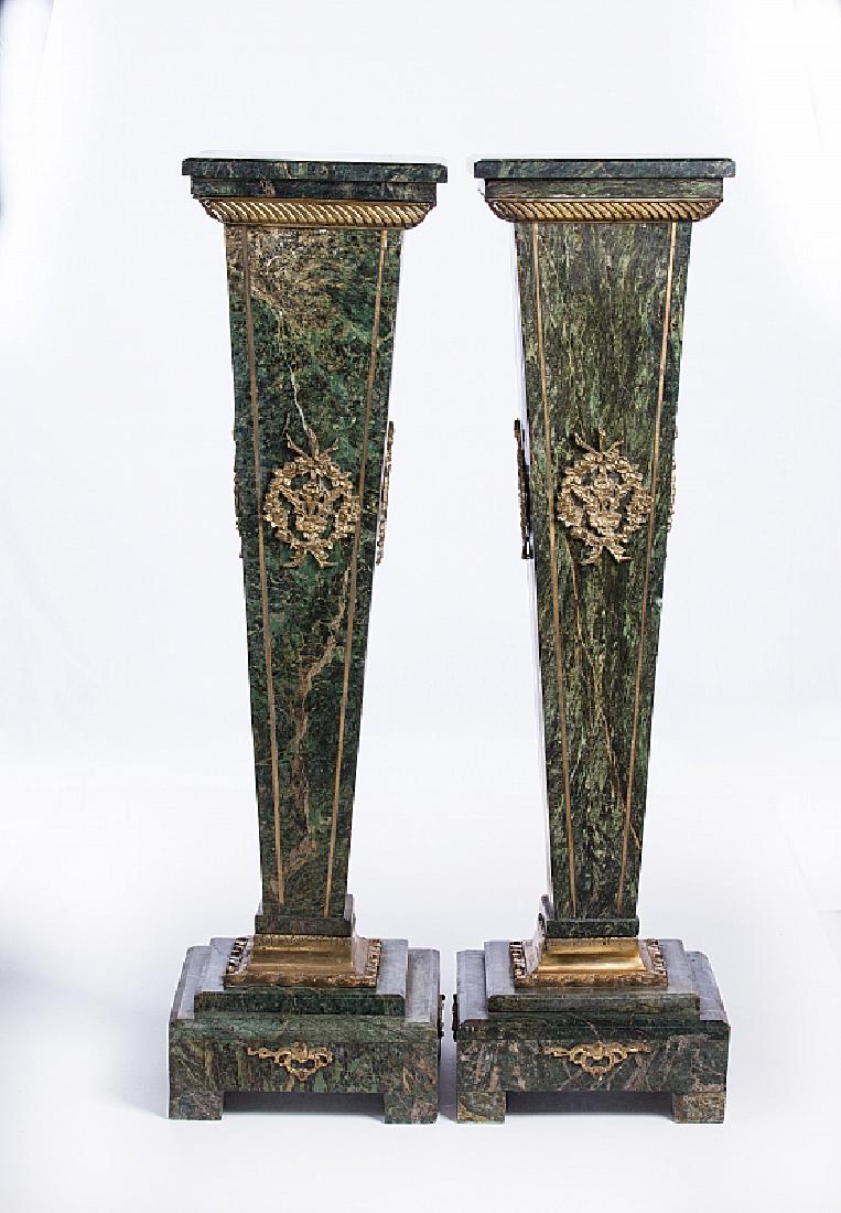 PAIR BRONZE MOUNTED GREEN MARBLE COLUMN PEDESTAL (1 of 1)