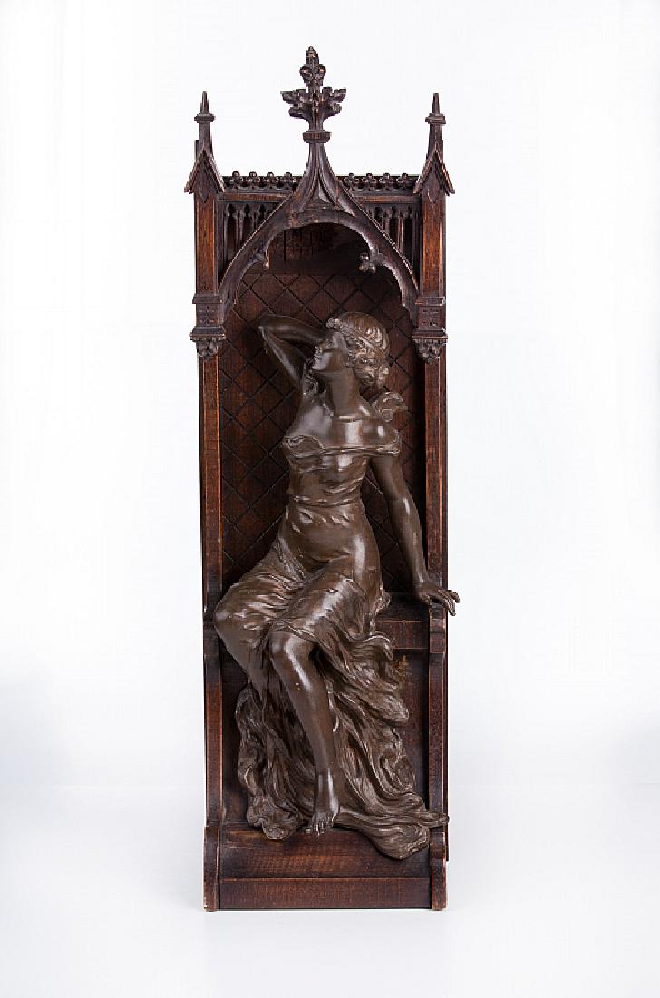 SPELTER LADY FIGURE SITTING IN CONFESSIONAL (1 of 4)
