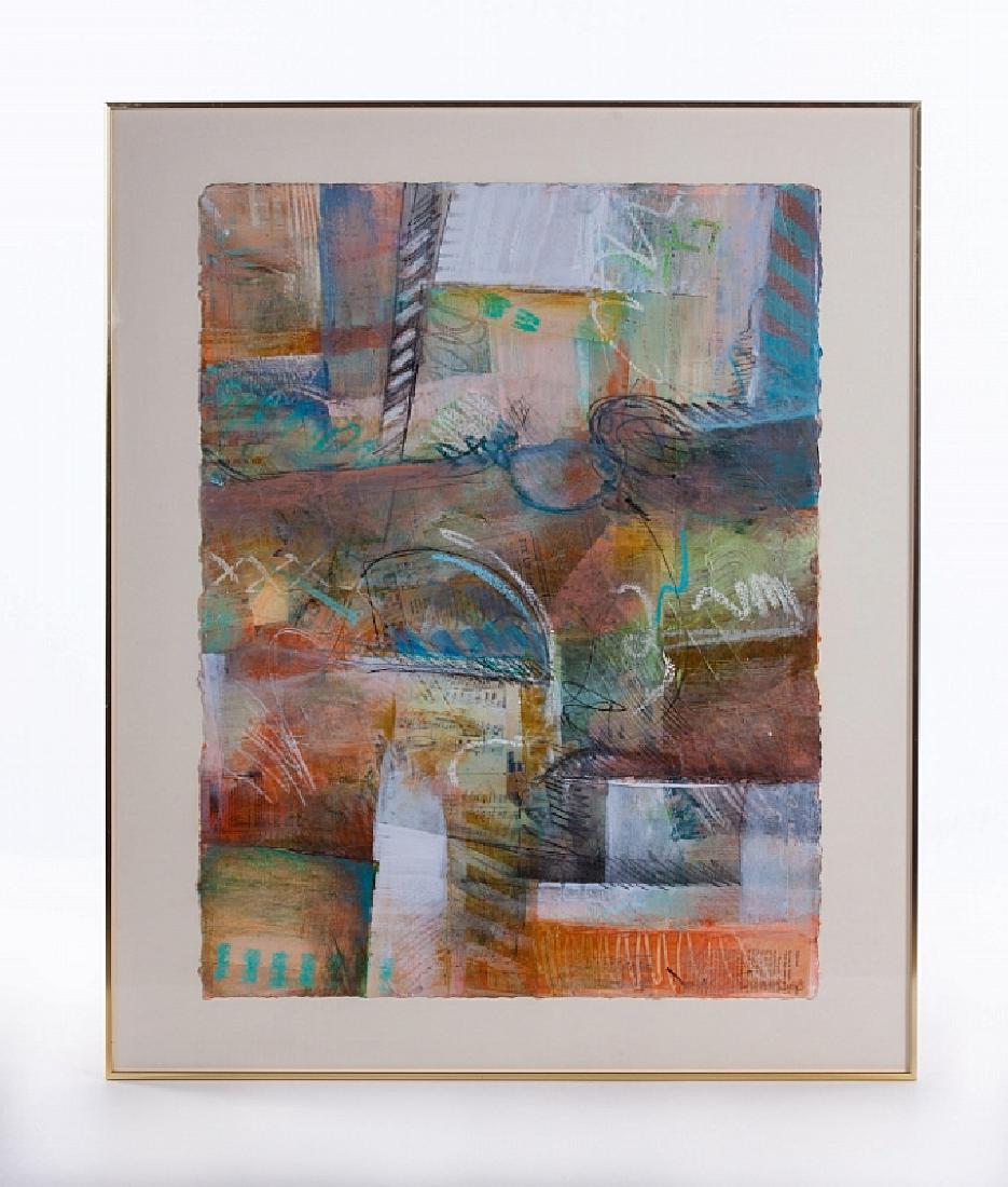 JONAS GERARD MIX MEDIA COLLAGE: Jonas Gerard (Am. 20th century) Mix media collage. Titled Reconnection Study no. 180. Measures approx 22 7/8" x 30" image size and 30 1/4" x 36 1/4" frame size.