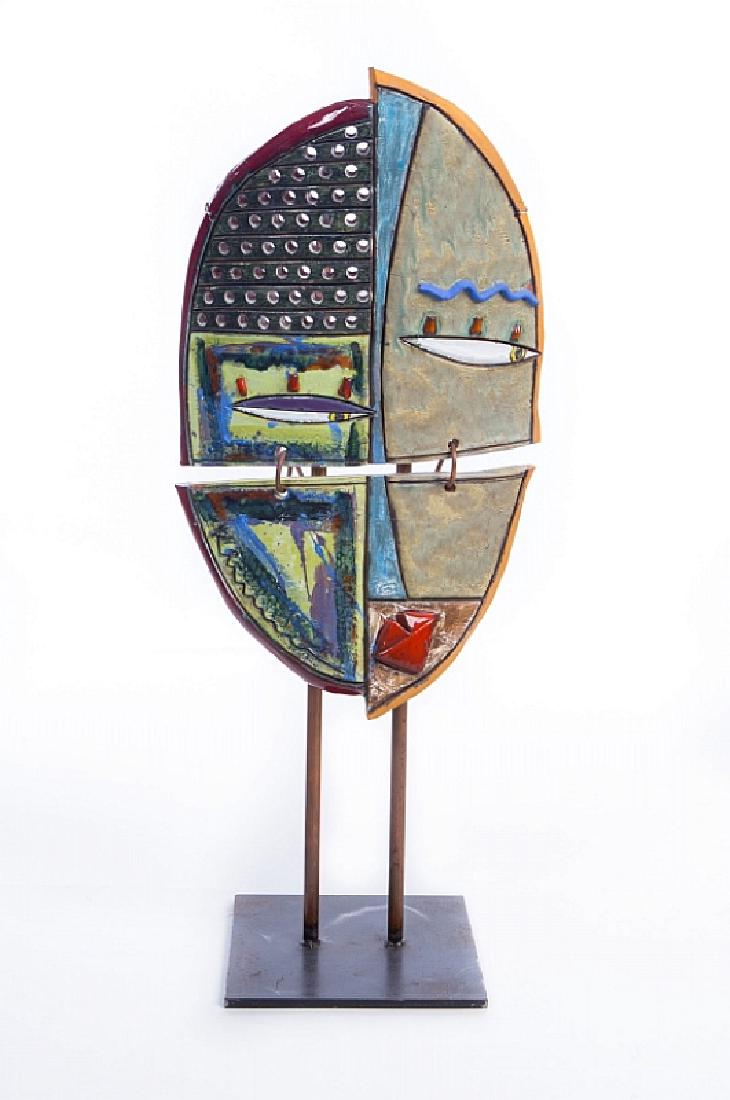 HAND PAINTED  ABSTRACT  ROOF TILE SCULPTURE (1 of 3)