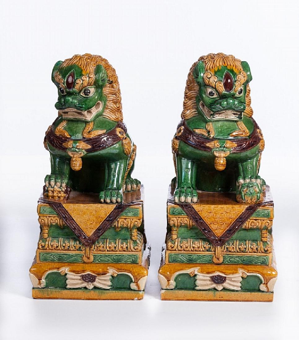 PAIR OF LARGE CHINESE FOO DOGS  ON ATTACHED BASE (1 of 3)