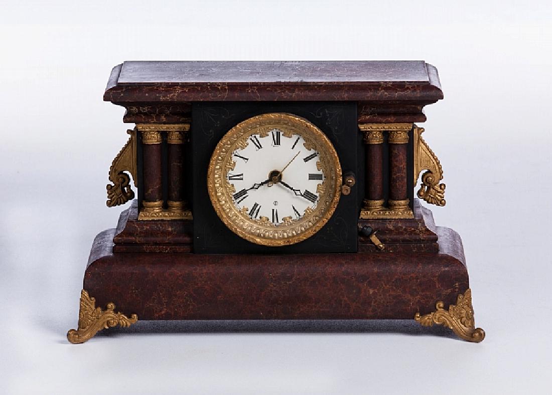 PAINTED & GILT MANTLE  WOOD MANTLE CLOCK (1 of 4)