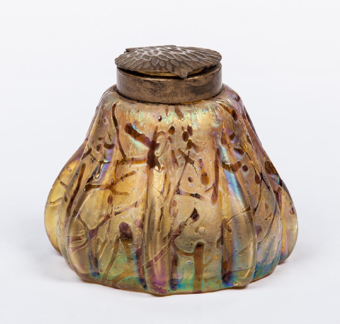 LOETZ IRIDESCENT GILT ART GLASS INKWELL (1 of 3)