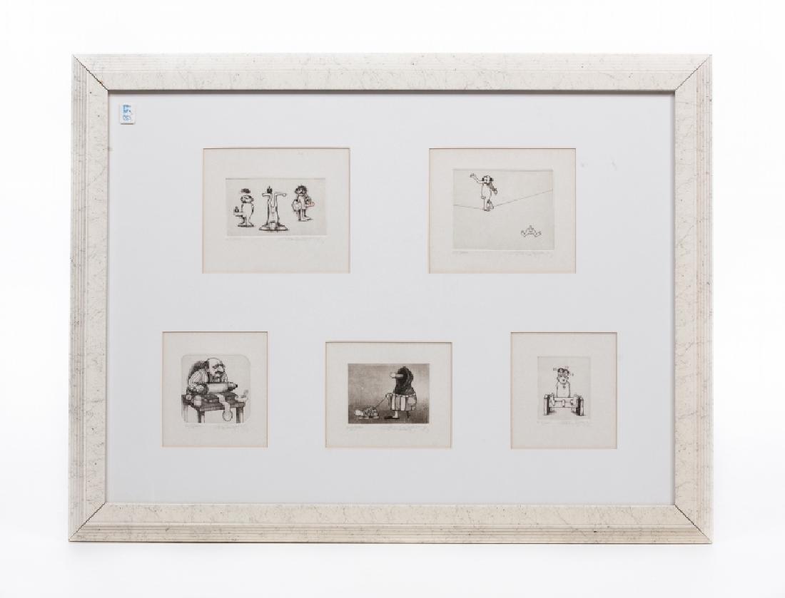 CHARLES BRAGG (1931-2017) LITHOGRAPH - EROTICA: Charles Bragg (1931-2017) lithograph depicting five erotic a scenes. The two on top measure approx 7" x 6" and two out of the three on bottom measure approx 5" x 5 1/2" each. (the ones on each end) an