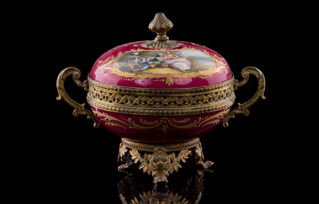 ANTIQUE FRENCH BRONZE MOUNTED  SEVRES PORCELAIN SE (1 of 3)