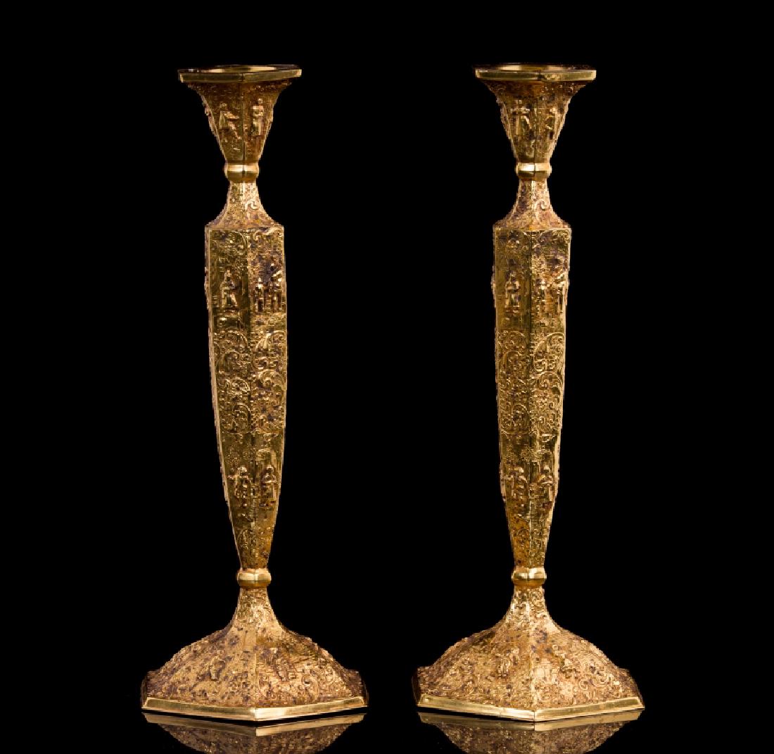 PAIR OF GOLD PLATED CANDLESTICKS (1 of 4)
