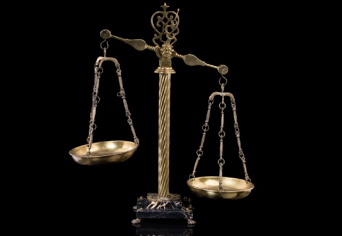 FRENCH BRONZE & MARBLE FIGURAL SCALE (1 of 3)