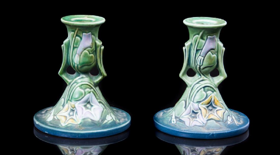 PR OF ART DECO POTTERY CANDLESTICKS (1 of 3)