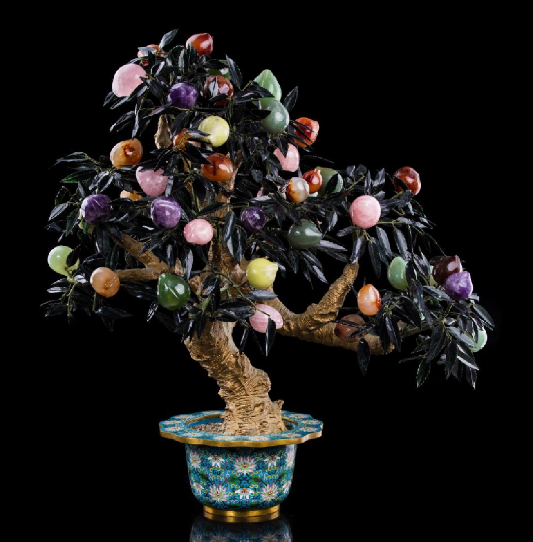 CHINESE CLOISONNE & CHAMPLEVE JADE TREE (1 of 7)