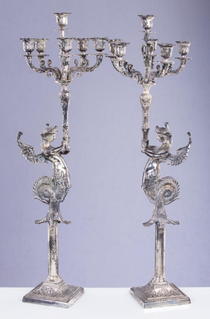PAIR OF SILVER PLATED FIGURAL 6 LIGHT CANDLEABRA (1 of 5)